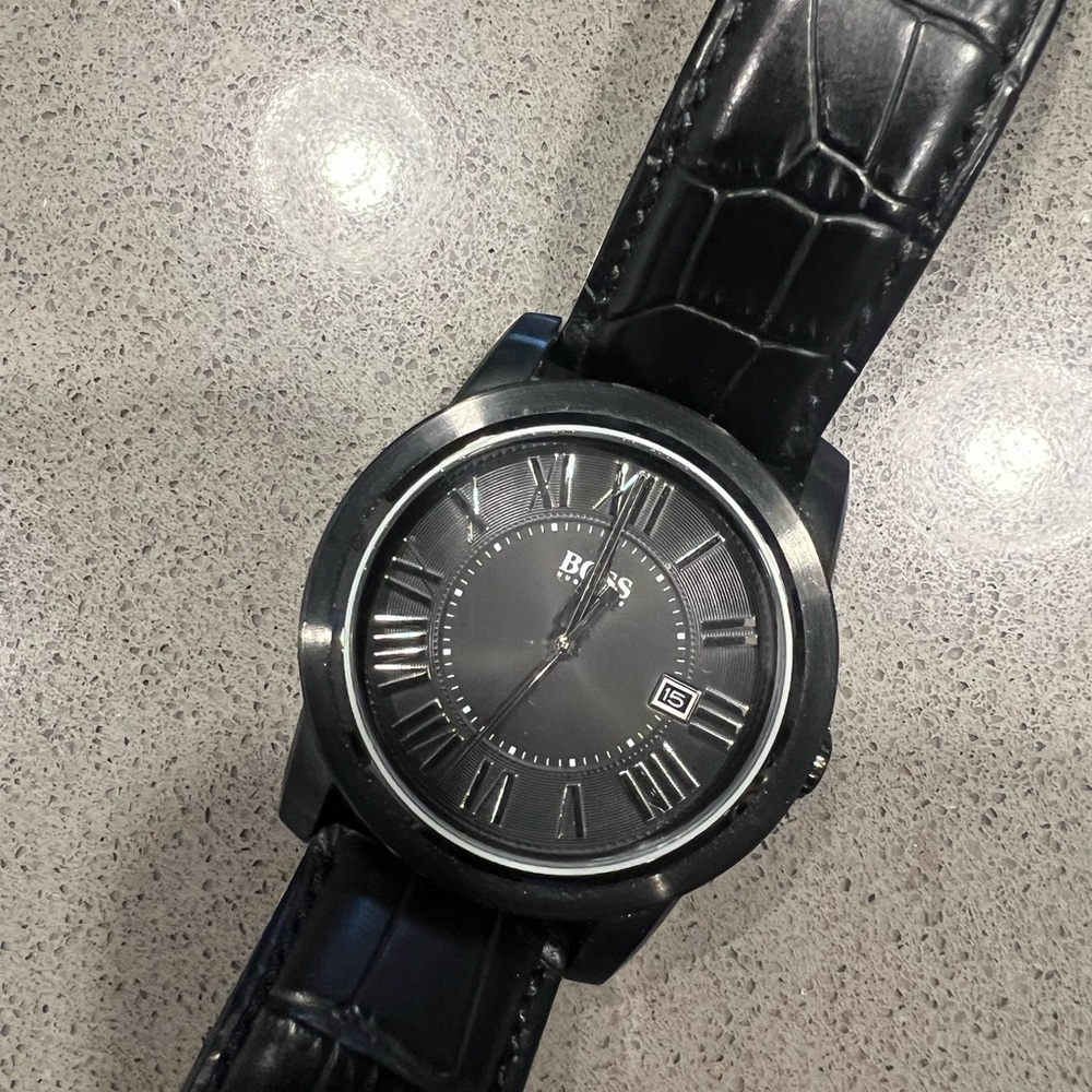 BOSS Black Dial Leather Watch